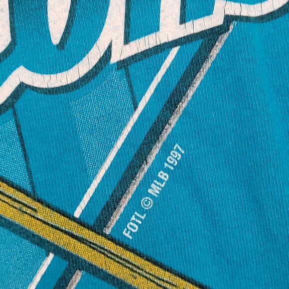 Vintage 1997 Florida Marlins Baseball Shirt Large 20x27 World-Series Blue - Picture 9 of 13